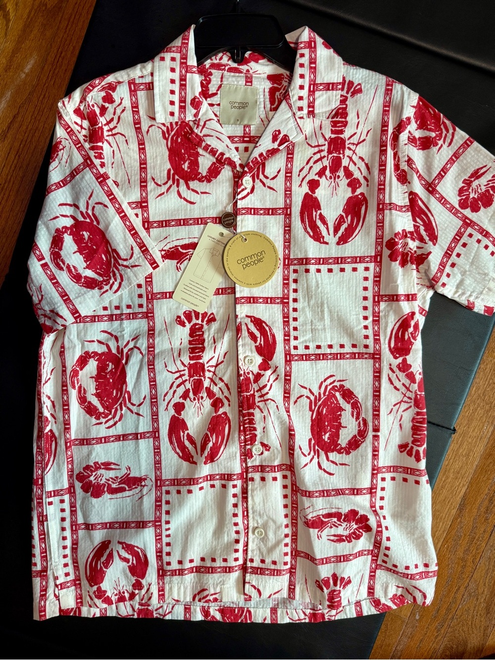 Men’s Red & White Lobster Print Short Sleeve Shirt